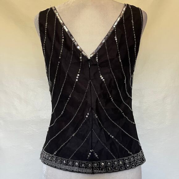 Vtg 90s Scala Beaded Tank Blouse Sz M Y2K Gatsby Art Deco Holiday Sequins Glam - Picture 6 of 16